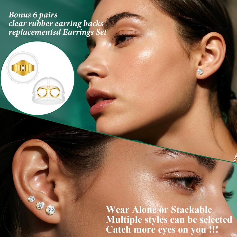 Comfortable Push Back Stud Earrings Set 6 Pairs 2… - image 2